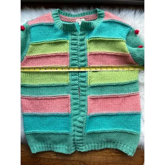 🆕 Umgee Women's Color Block Pom Pom Cardigan Sweater Multicolor Size S - Picture 4 of 6